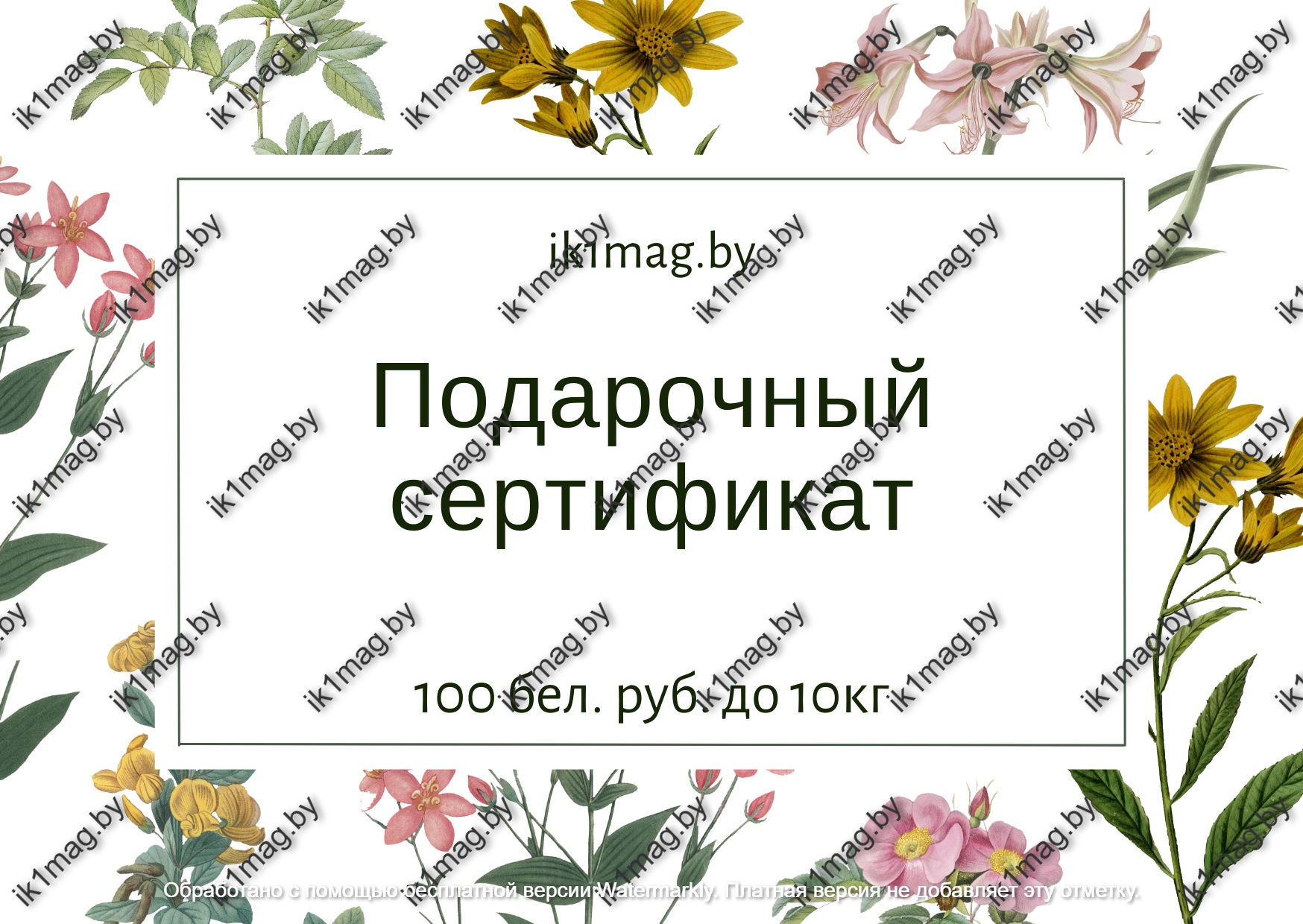 Сертификат на 100 рублей до 10 кг.