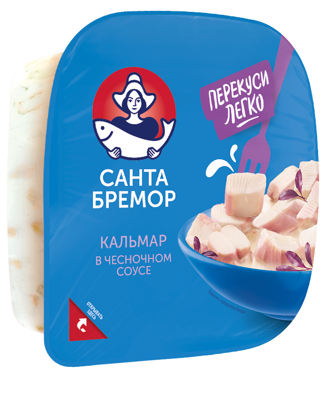 Салат из кальмаров вареных в чесночном соусе 150г